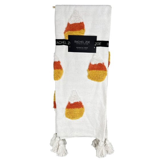 Rachel Zoe NWT Throw Blanket 50" X 60" Off White Tri Color 3D Candy Corn Tassels - Picture 6 of 9